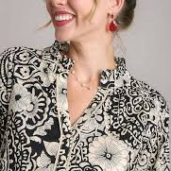 Umgee Tunic Top Women's Size L Mixed Floral Print Hi Low Hem Boho Chic Feminine - Picture 6 of 16